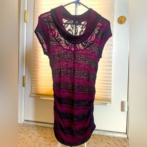 Iz Byer Black and Purple Tunic with Lace Back Detail
